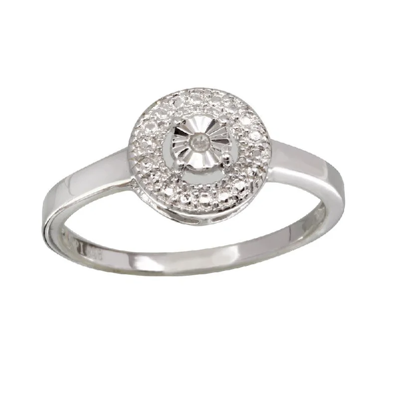 Ladies rings champagne diamond styles-Rhodium Plated 925 Sterling Silver Round Ring - STR01081