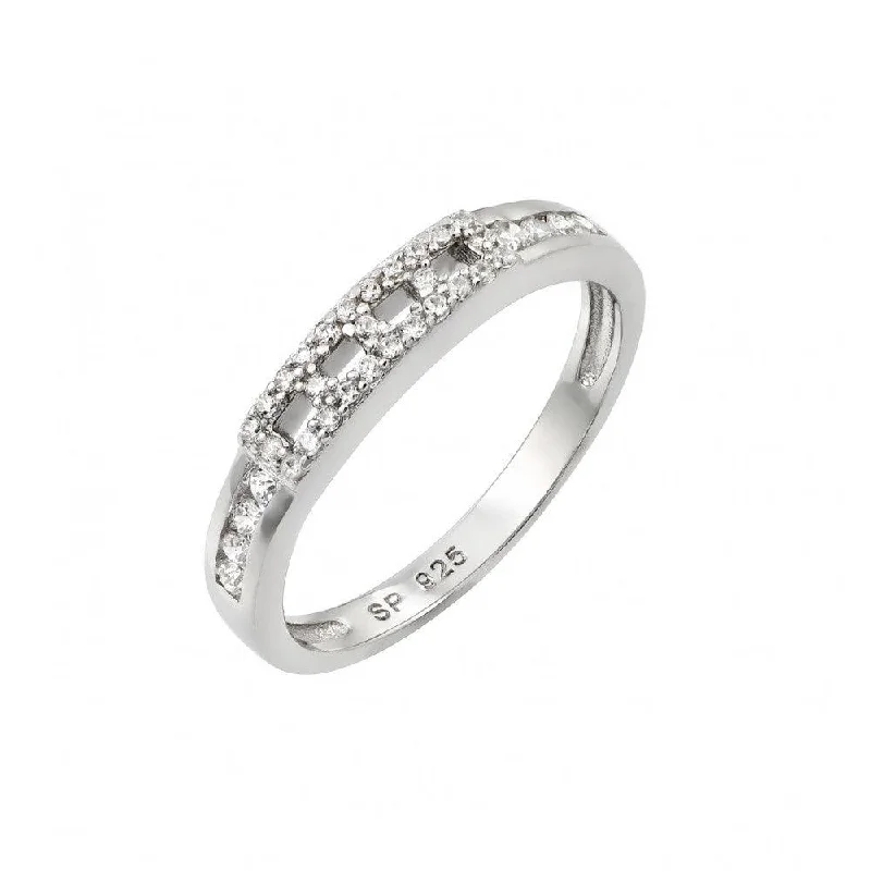 Ladies rings romantic floral styles-Silver 925 Rhodium Plated Thin Band Inlay CZ Ring - STR00945