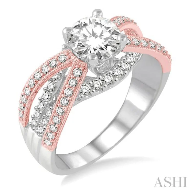 Ladies engagement rings exclusive halo styles-5/8 Ctw Diamond Semi-mount Engagement Ring in 14K White and Rose Gold