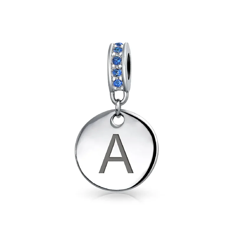 Ladies bracelets sun motif designs-Initial Alphabet Bead Charm A-Z Monogram Blue Crystal Accent Dangle for Bracelets