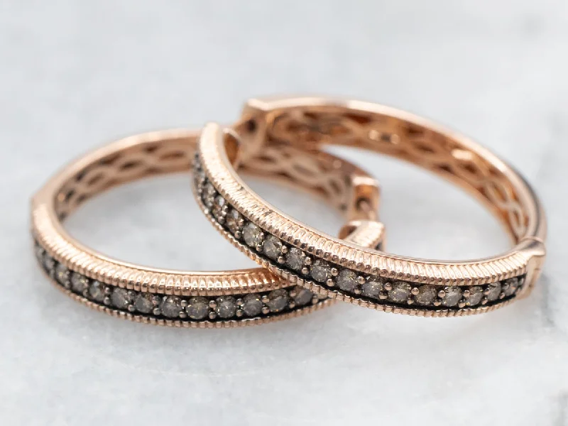 Ladies earrings matte finish options-Rose Gold Levian Chocolate Diamond Hinged Hoop Earrings