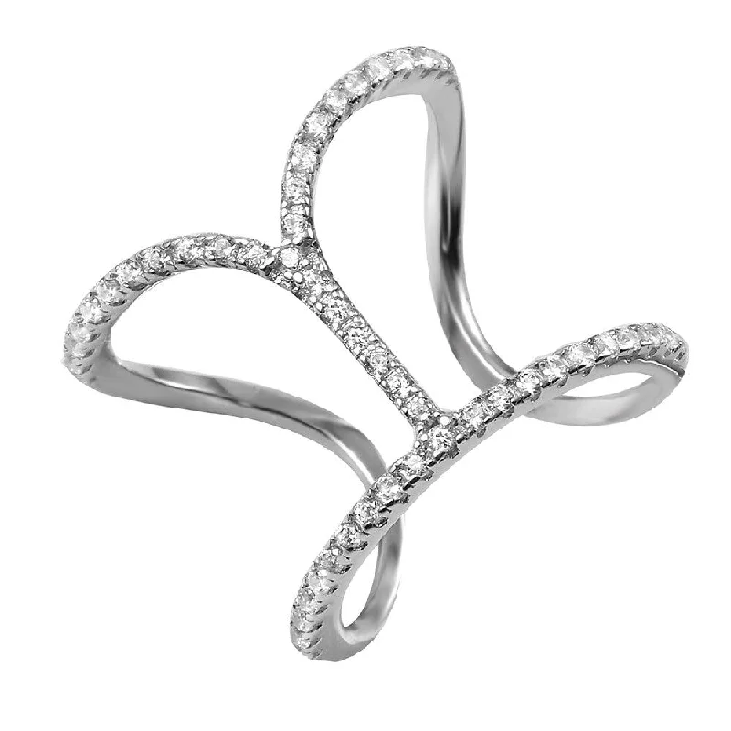 Ladies rings ergonomic shape rings-Silver 925 Rhodium Plated Open Dip Strand Ring - BGR00972