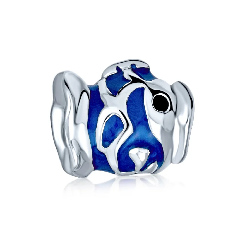 Ladies bracelets tiered gem designs-Ocean Blue Enamel Blow Fish Charm Bead Sterling Silver for European Bracelet