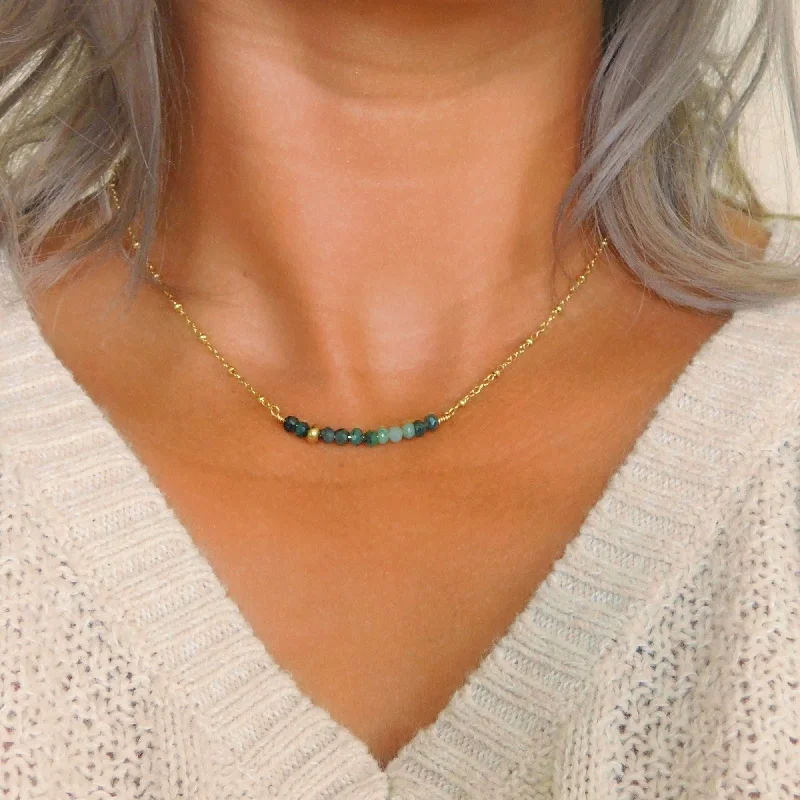 Ladies necklaces super long designs-Raw Emerald Necklace with Gold Accent in 14k Gold Filled