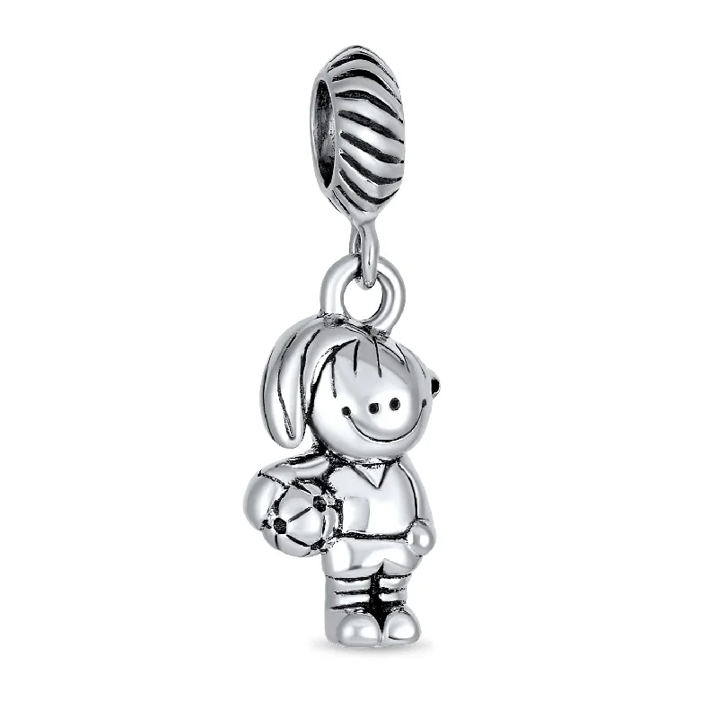 Ladies bracelets exclusive limited editions-Cartoon Cheerleader Soccer Player Dangle Charm Bead Sterling Silver for Bracelet