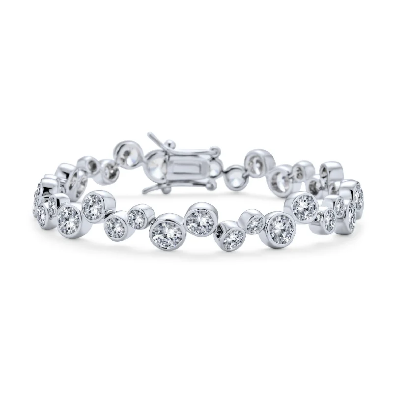 Ladies bracelets sculptural shape bracelets-Modern Bride Zigzagged Geometric CZ Tennis Bracelet Silver Plated 7-7.5 Inches