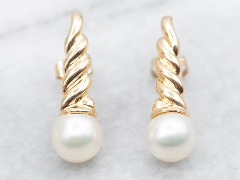 Ladies earrings raw diamond styles-Saltwater Pearl Twisted Stud Earrings