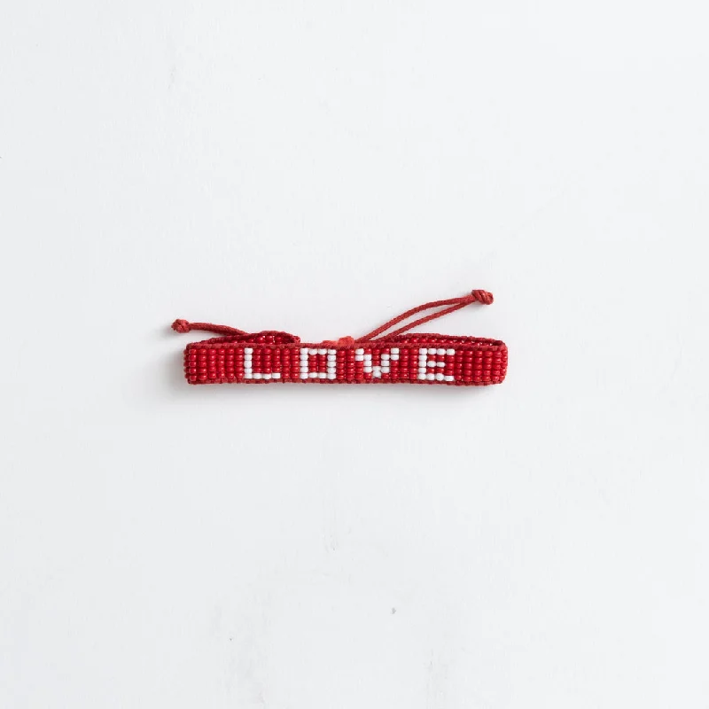 Ladies bracelets jewelry care tips-Woven LOVE Bracelet - Red/White