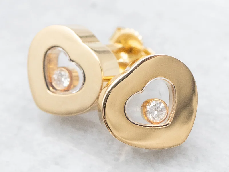 Ladies earrings moonstone glow styles-Modern 18-Karat Gold Heart Shaped Diamond Stud Earrings