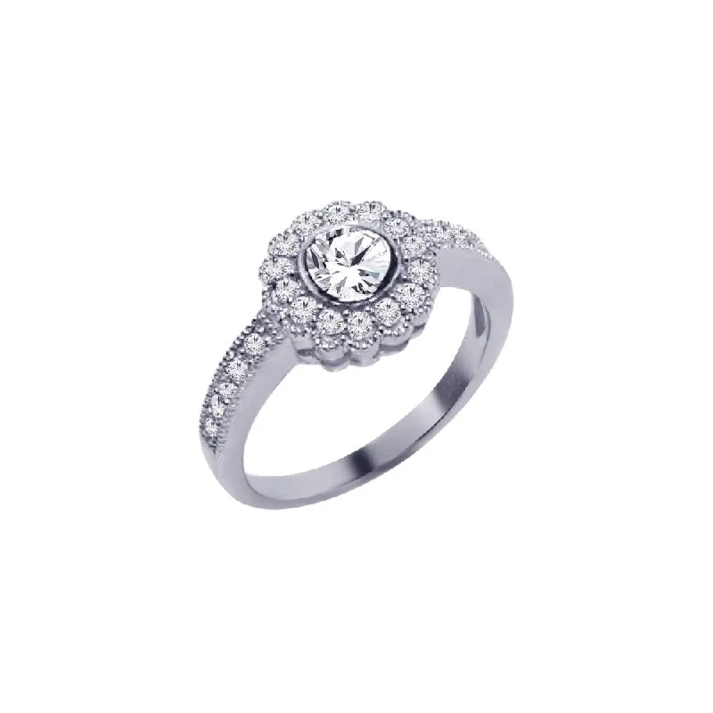 Ladies rings promise ring options-Silver 925 Rhodium Plated Micro Pave Clear Cluster CZ Flower Ring - ACR00013