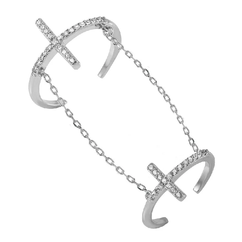 Ladies rings sturdy build rings-Silver 925 Rhodium Plated Cross Slave Ring - BGR00952