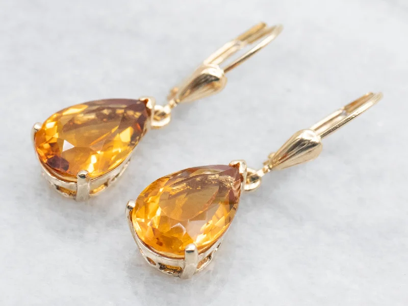 Ladies earrings synthetic jewel options-Golden Citrine Drop Earrings