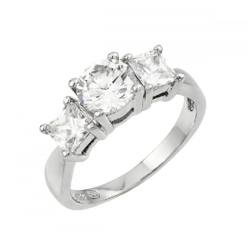 Ladies rings casual everyday wear-Silver 925 Rhodium Plated Past Present Future CZ Ring - BGR00872