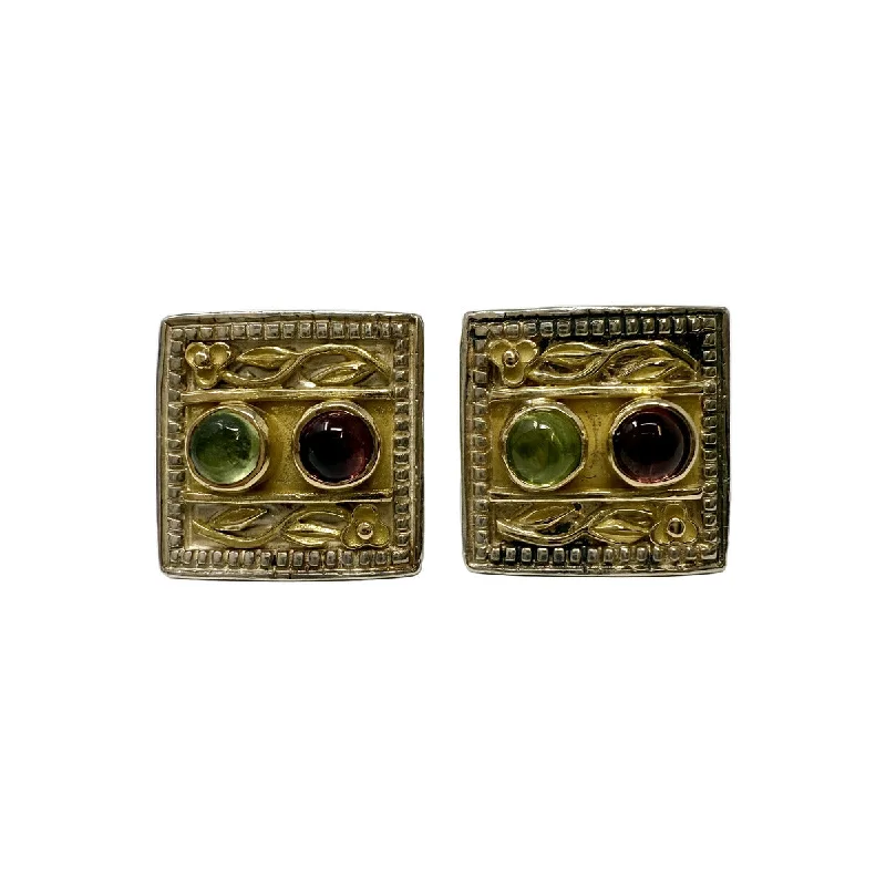 Ladies earrings super large hoops-Konstantino Square Sterling Silver and 18K Gold Earrings