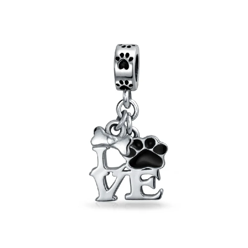 Ladies bracelets quiet luxury bracelets-BFF Pet Lover Black Dog Cat Paw Print Dangle Charm Bead for European Bracelet