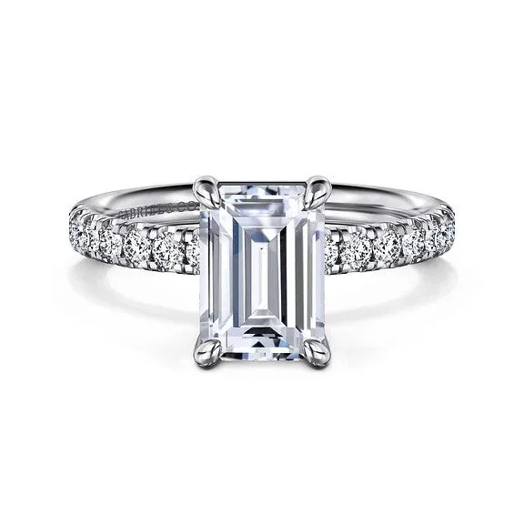 Ladies engagement rings heritage solitaires-Winslow - 14K White Gold Emerald Cut Diamond Engagement Ring (Setting Only)