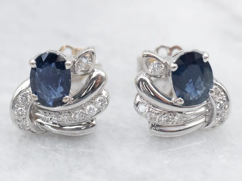 Ladies earrings tarnish-free designs-Sapphire and Diamond 18K Gold Stud Earrings