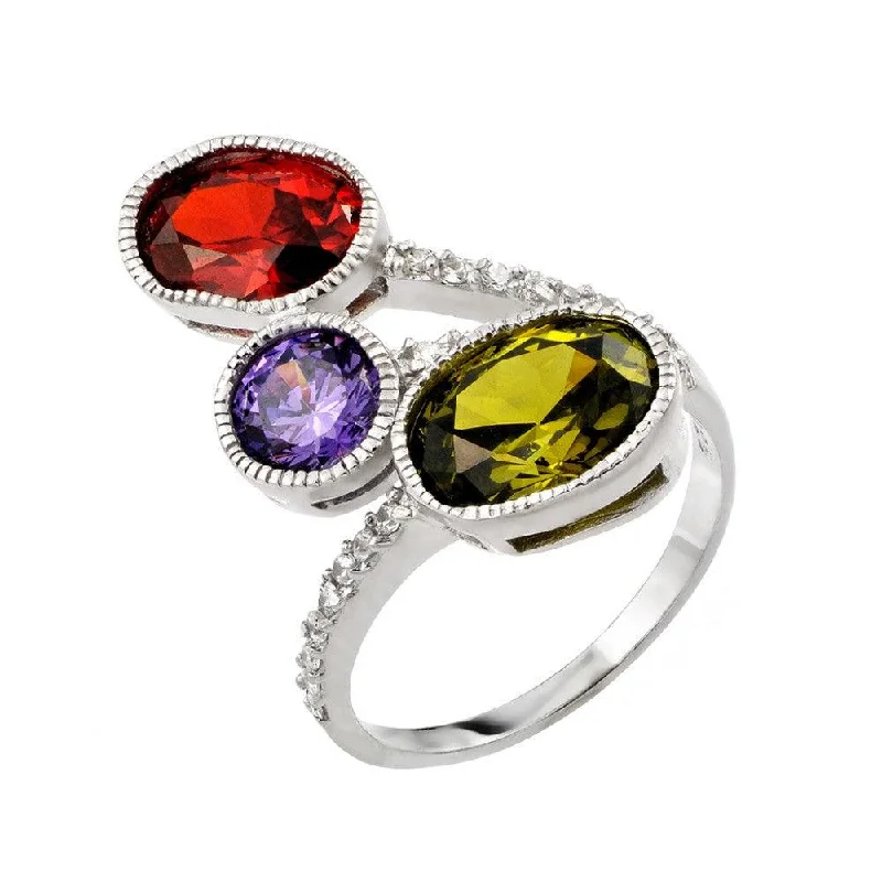 Ladies rings metallic sheen styles-Silver 925 Rhodium Plated Multi Colored CZ Ring - STR00988