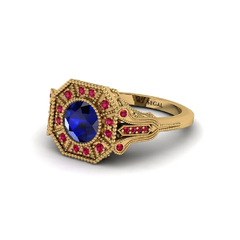 Ladies engagement rings winter diamond styles-Sapphire 14K Gold Art Deco Engagement Ring - Erin No. 58