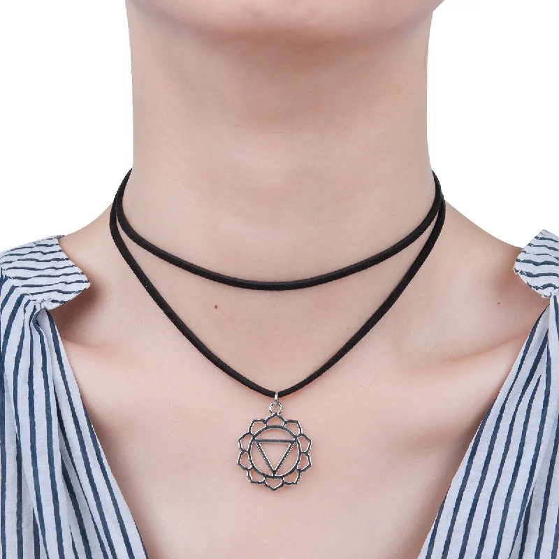 Ladies necklaces rose gold finishes-Sexy Sparkles Velvet Suede Double Layer Chakra Choker Energy Necklace for Women Girls (A: Nabhi /Manipura)