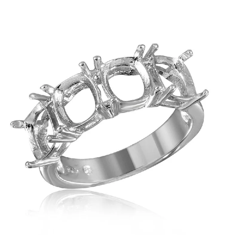 Ladies rings physical store locations-Silver 925 Rhodium Plated Open Shank 4 Stones Mounting Ring - BGR01198