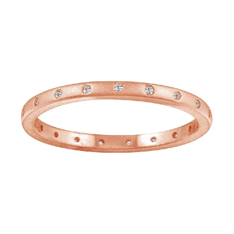 Ladies rings pointed tip styles-Matte Finish Rose Gold Plated 925 Sterling Silver CZ Eternity Ring - STR01112RGP