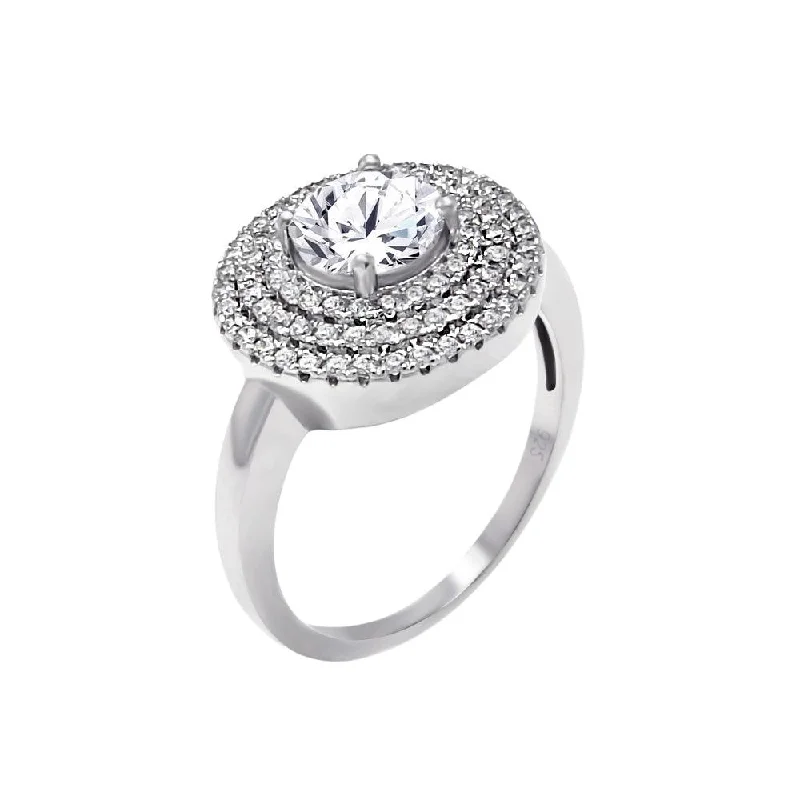 Ladies rings conflict-free gemstones-Silver 925 Rhodium Plated Micro Pave Clear CZ Multi Layer Round Ring - ACR00057