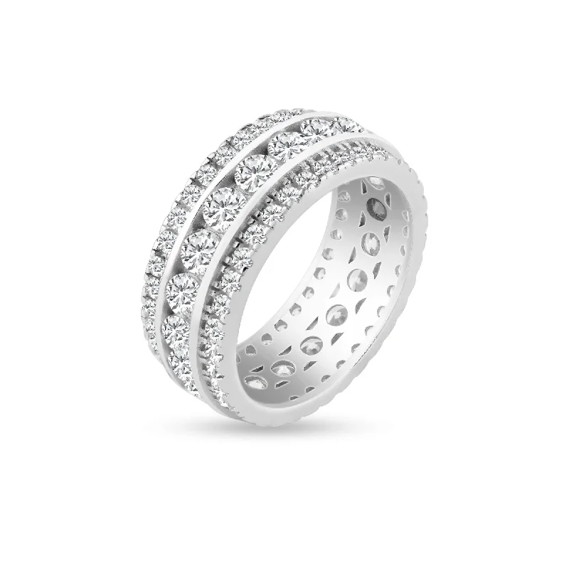 Ladies rings festive holiday gifts-Silver Rhodium Plated CZ Eternity Channel Ring - STR00450