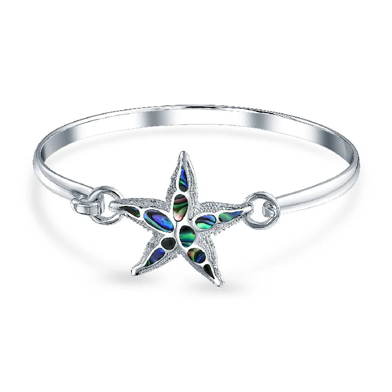 Ladies bracelets ceramic crafted styles-Nautical Marine Life Abalone Shell Starfish Bangle Bracelet in Sterling Silver