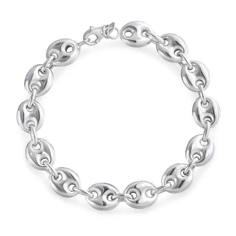 Ladies bracelets milestone marker pieces-Unisex Sterling Silver Nautical Anchor Chain Link Bracelet 9MM Wide