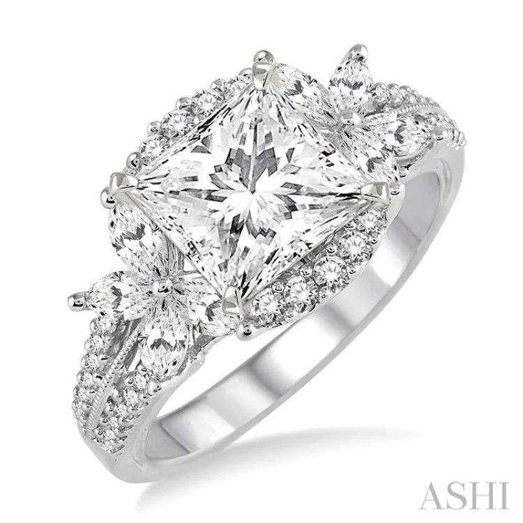 Ladies engagement rings anniversary upgrades-7/8 Ctw Diamond Semi-mount Engagement Ring in 14K White Gold