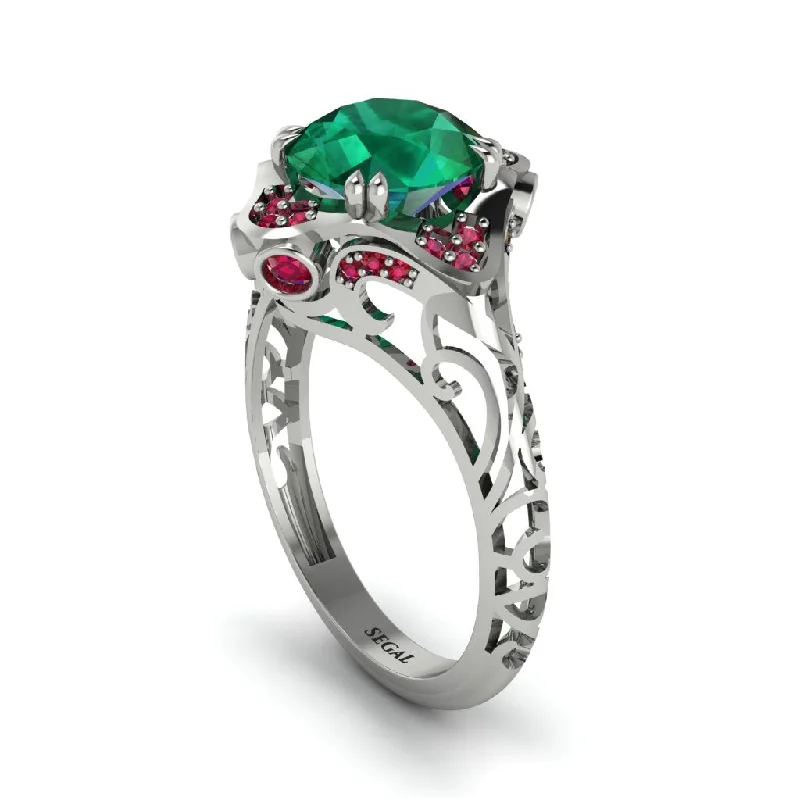 Ladies engagement rings emerald cuts-Emerald Ornate Filigree Engagement Ring - Evie No. 51