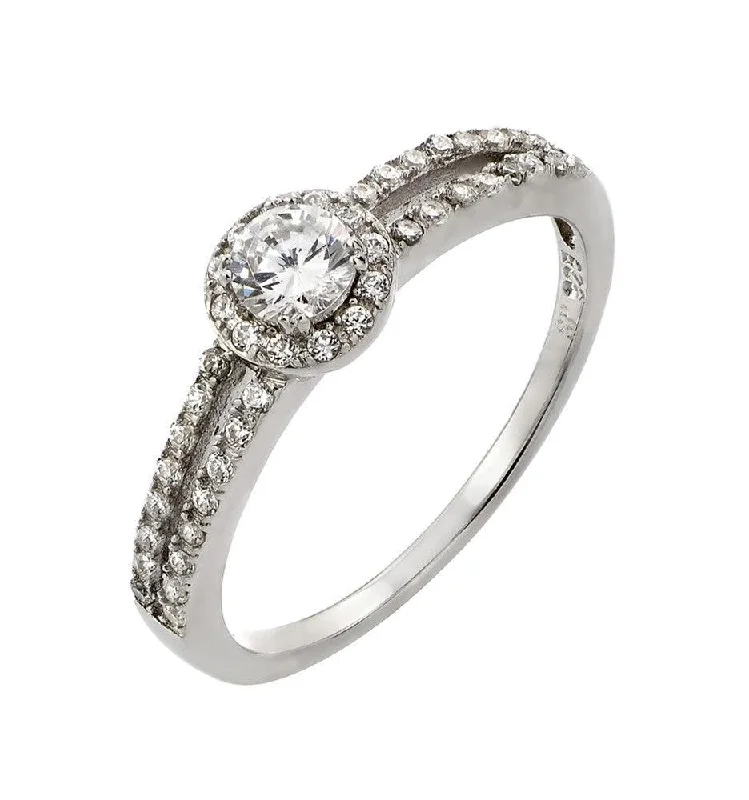 Ladies rings affordable price range-Silver 925 Rhodium Plated Round Clear CZ Ring - STR00920