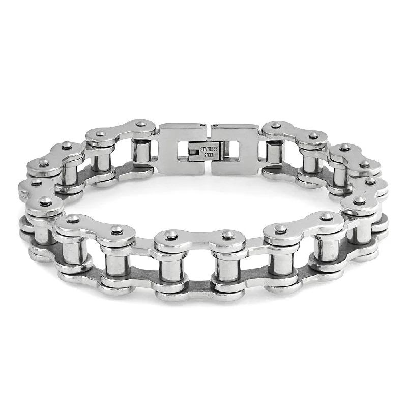 Ladies bracelets pear cut designs-Heavy Mechanic Chain Link Bracelet for Men Silver Tone Stainless Steel Biker Style