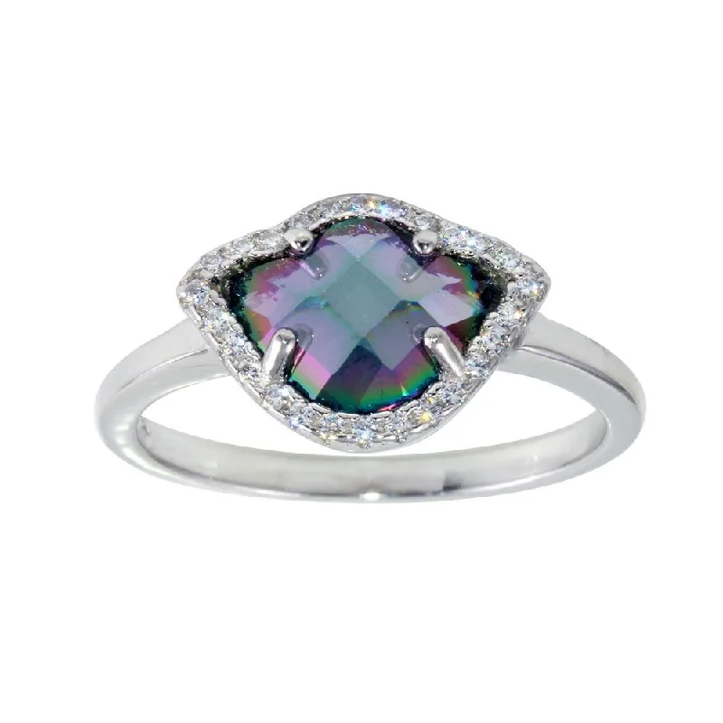 Ladies rings everyday glamour designs-Rhodium Plated 925 Sterling Silver Oval Synthetic Mystic Topaz CZ Ring - BGR01247