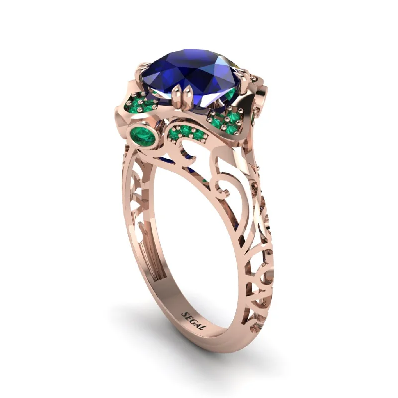 Ladies engagement rings proposal gifts-Sapphire Ornate Filigree Engagement Ring - Evie No. 29