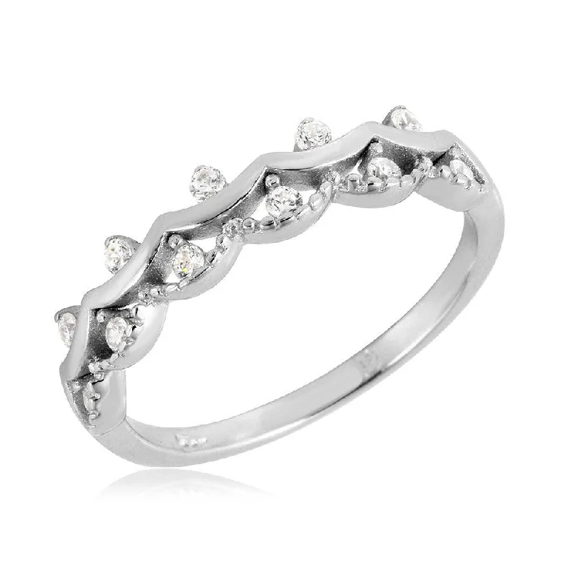 Ladies rings delicate outline styles-Silver 925 Rhodium Plated Crown Ring - BGR01071