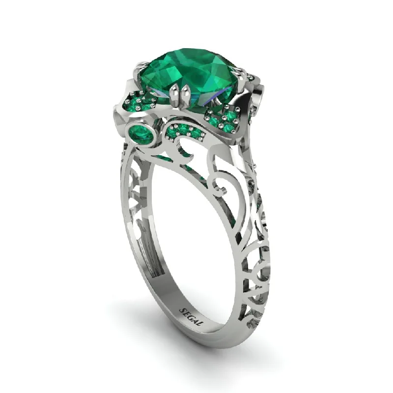 Ladies engagement rings classic looks-Emerald Ornate Filigree Engagement Ring - Evie No. 21