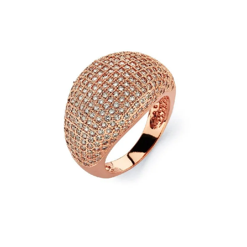 Ladies rings impressionist vibe rings-Silver 925 Rose Gold Plated Clear Micro Pave Set CZ Cigar Band Ring - BGR00756RGP