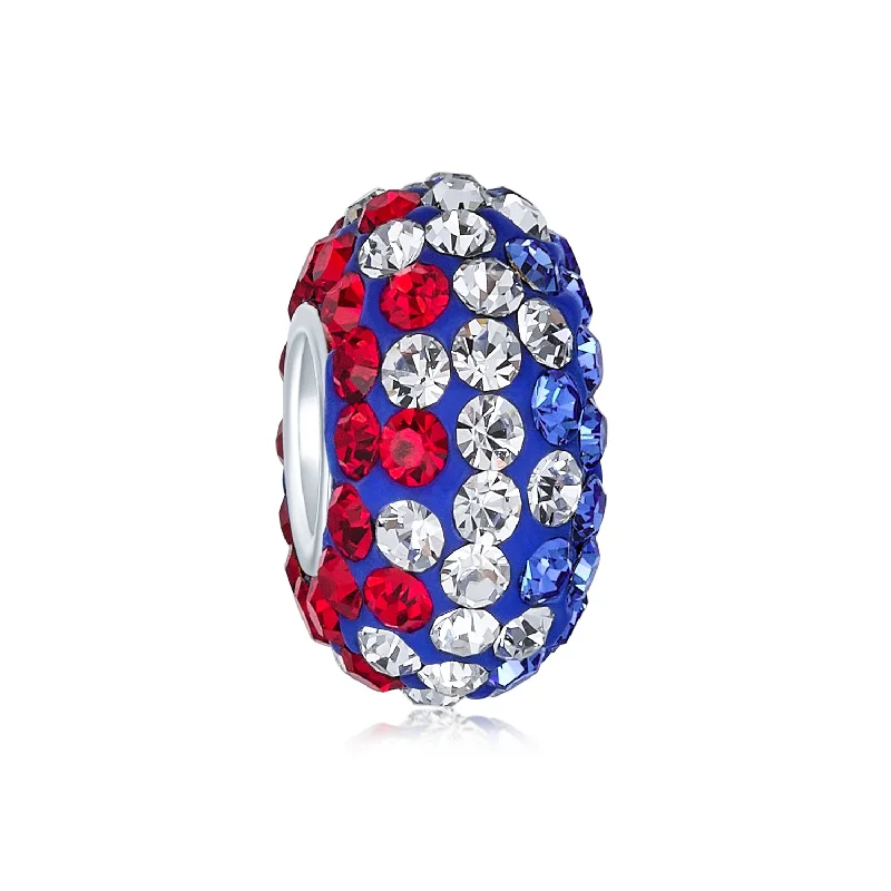 Ladies bracelets loose style bracelets-Red White Blue Crystal Bead Charm Spacer for European Bracelet Sterling Silver