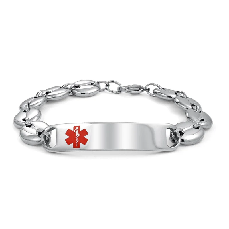 Ladies bracelets futuristic design styles-Medical ID Bracelet for Men - Marina Anchor Mariner Silver Tone Stainless Steel