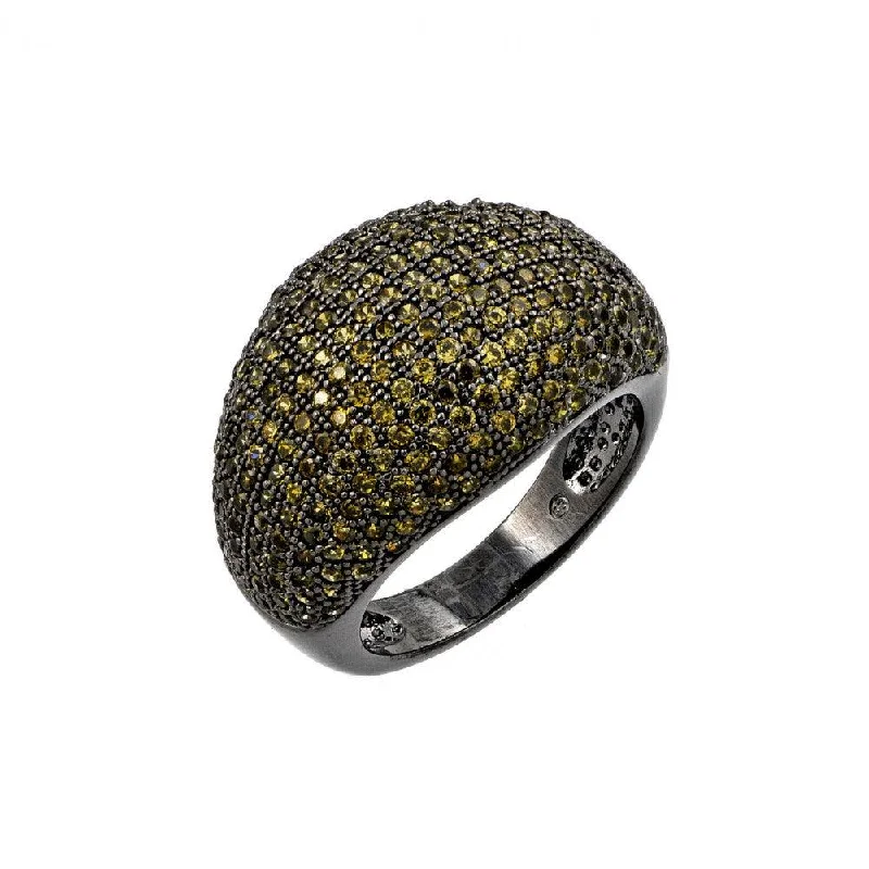 Ladies rings exclusive limited editions-Silver 925 Oxidized Rhodium Plated Green Micro Pave Set CZ Dome Ring - BGR00774GRE