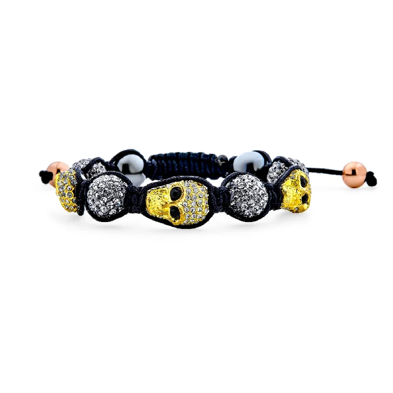 Ladies bracelets luxurious bold designs-Biker Chain Link Bracelet Gold Tone Crystal Skull for Men