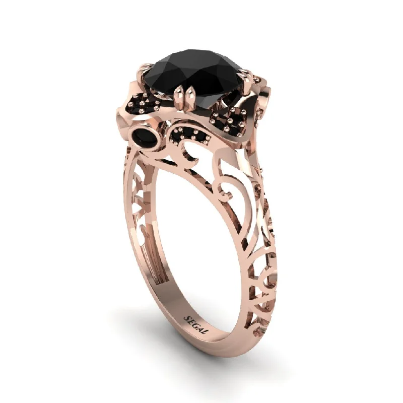 Ladies engagement rings large stones-Black Diamond Ornate Filigree Engagement Ring - Evie No. 38