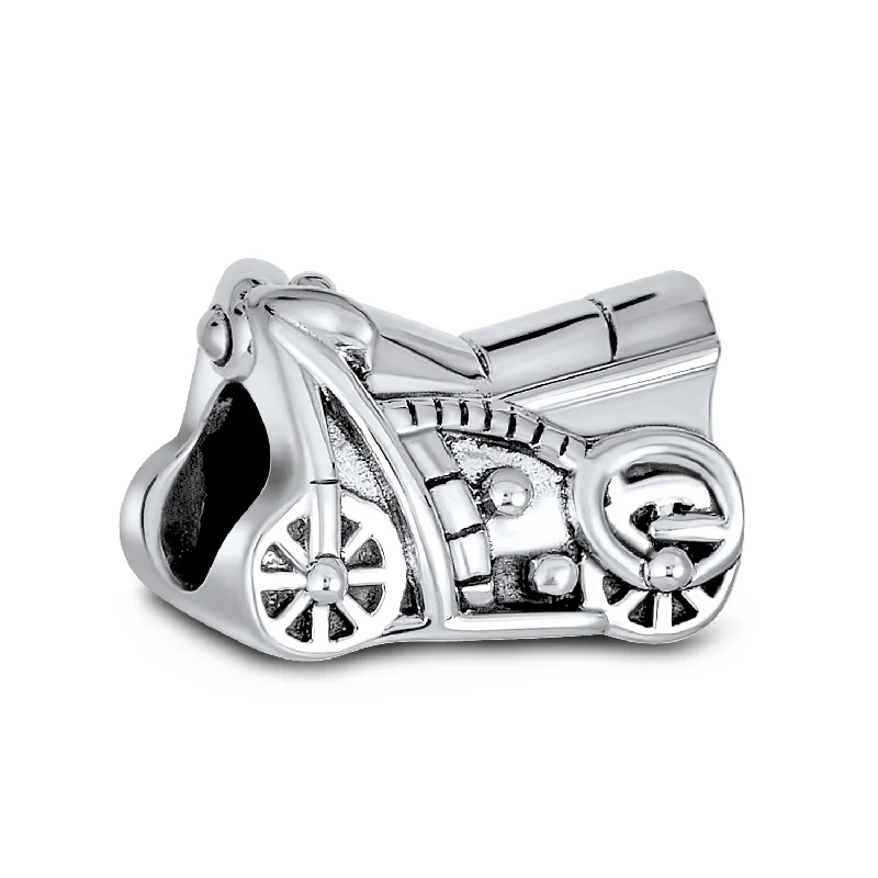 Ladies bracelets animal-inspired themes-Biker Chick Motorcycle Charm Bead in Oxidized Sterling Silver for European Bracelet