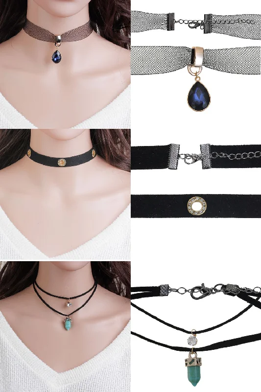 Ladies necklaces firm grip designs-Sexy Sparkles Set of 3 Velvet Choker Necklace for Women Girls Gothic Choker Bolo Tie Corset Lace ChokersSexy Sparkles