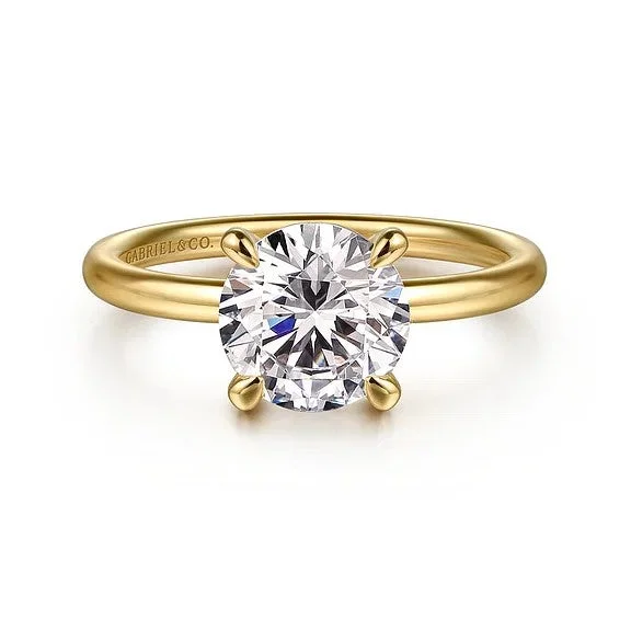 Ladies engagement rings small gemstone-Tiana - 14K Yellow Gold Round Solitaire Diamond Engagement Ring (Setting Only)