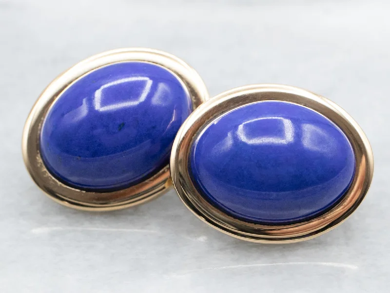 Ladies earrings cluster design earrings-18K Gold Lapis Stud Earrings with Omega Backs