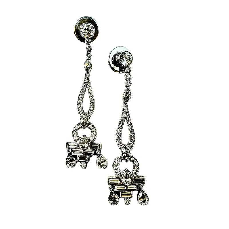 Ladies earrings creative artistic styles-Platinum Diamond Dangle Style Earrings