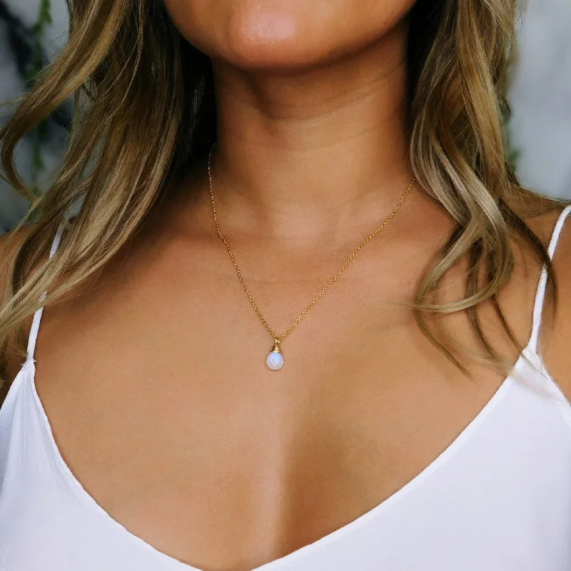 Ladies necklaces sapphire stone pendants-Moonstone Drop Necklace